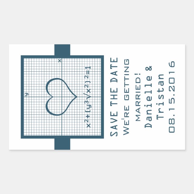 Sticker Rectangulaire Graphique en mathématiques de coeur bleu Enregistr (Devant)