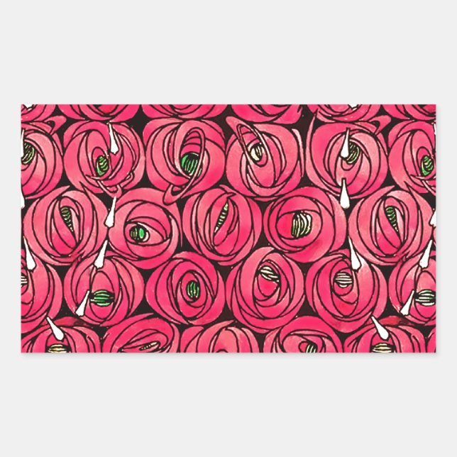 Sticker Rectangulaire Graphique rose Art Nouveau Rennie Macintosh (Devant)