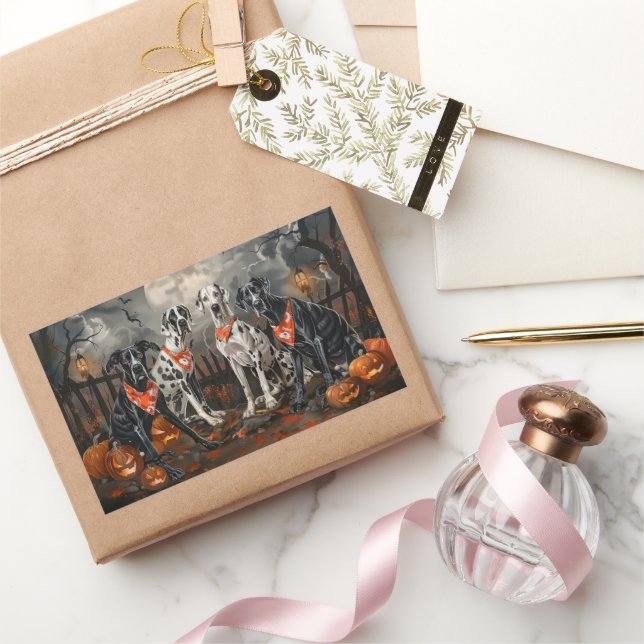 Sticker Rectangulaire Great Dane Halloween Éffrayant (Cadeaux)