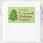 Sticker Rectangulaire Green Christmas Tree Sucre Cookie de vacances<br><div class="desc">Présente une illustration originale d'un arbre vert. Personnalisez simplement avec le nom du boulanger. Une façon amusante de dire à tout le monde que vos créations sont cuites avec amour! Cette conception est également disponible sur d'autres produits. Ne vois-tu pas ce que tu cherches ? Vous avez besoin d'aide pour...</div>
