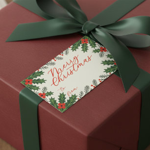 Sticker Rectangulaire Green Holly Feuilles et Red Berry Joyeux Noël