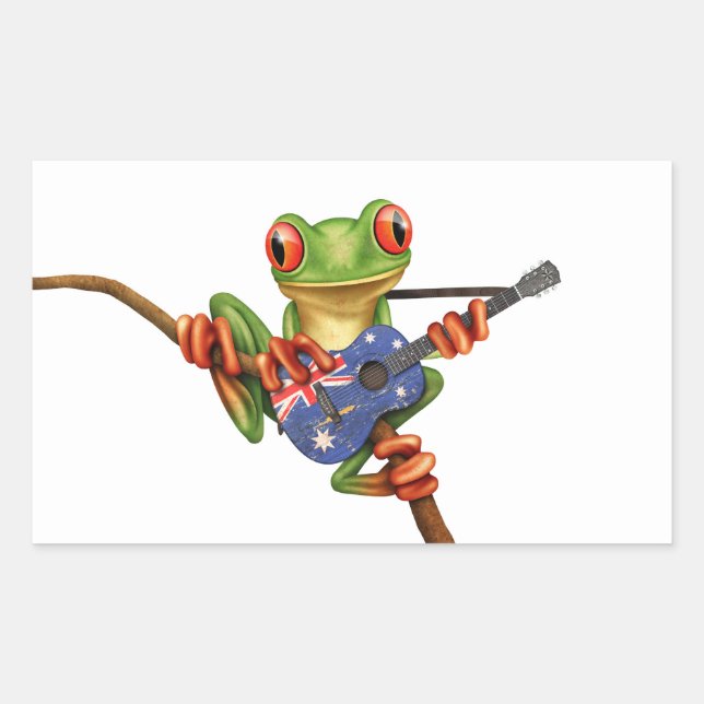 Sticker Rectangulaire Grenouille arborescente Jouer Drapeau Australien G (Devant)