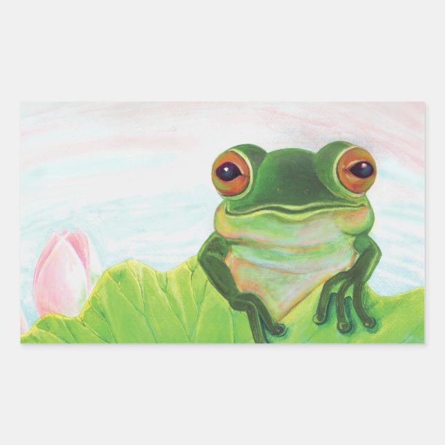 Sticker Rectangulaire Grenouille verte Se détendre dans l'étang (Devant)
