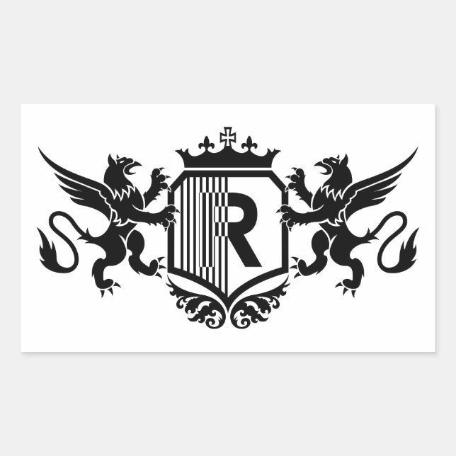 Sticker Rectangulaire Griffins flanquant un bouclier avec la lettre "R" (Devant)