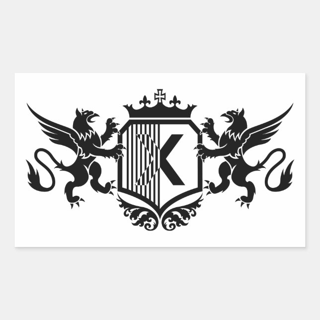 Sticker Rectangulaire Griffons encadrant un bouclier avec la lettre "X" (Devant)