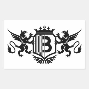 Sticker Rectangulaire Griffons encadrant un écu avec la lettre "B"