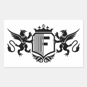 Sticker Rectangulaire Griffons encadrant un écu avec la lettre "F"