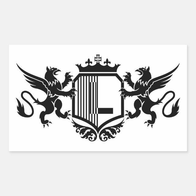 Sticker Rectangulaire Griffons encadrant un écu avec la lettre "L" (Devant)
