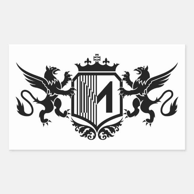 Sticker Rectangulaire Griffons encadrant un écu avec la lettre «M» (Devant)