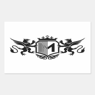 Sticker Rectangulaire Griffons encadrant un écu avec la lettre «M»
