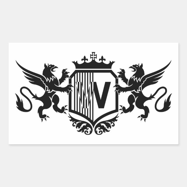 Sticker Rectangulaire Griffons encadrant un écu avec la lettre "W" (Devant)