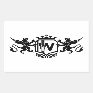 Sticker Rectangulaire Griffons encadrant un écu avec la lettre "W"