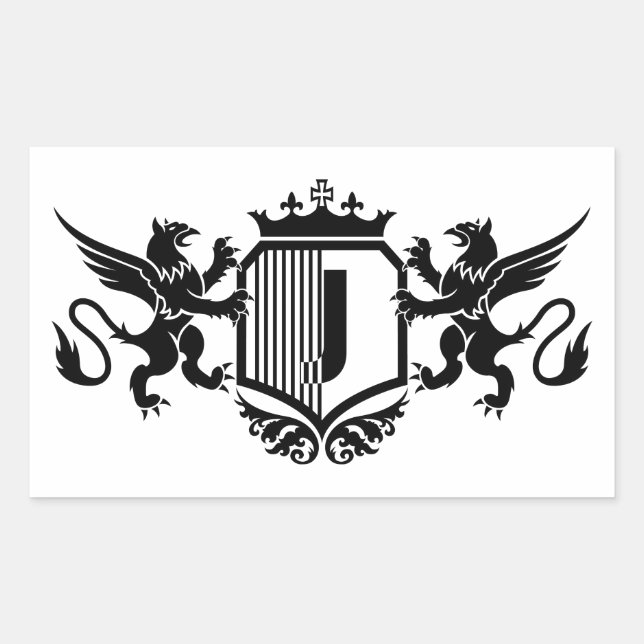 Sticker Rectangulaire Griffons flanquant un bouclier avec la lettre "J" (Devant)