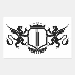 Sticker Rectangulaire Griffons flanquant un écu avec la lettre "I"