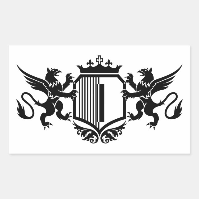 Sticker Rectangulaire Griffons flanquant un écu avec la lettre "I" (Devant)