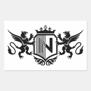 Sticker Rectangulaire Griffons flanquant un écu avec la lettre "N"