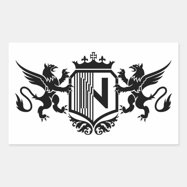 Sticker Rectangulaire Griffons flanquant un écu avec la lettre "N" (Devant)