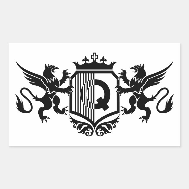 Sticker Rectangulaire Griffons flanquant un écu avec la lettre «Q» (Devant)