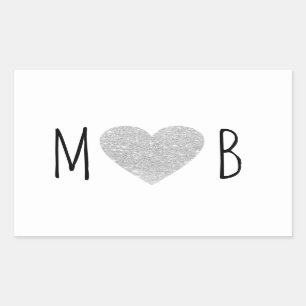 Sticker Rectangulaire gris amour cœur monogramme romantique mariage