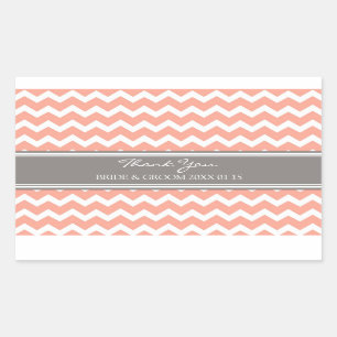 Sticker Rectangulaire Gris Coral Chevron Merci Mariage Faveur Tags