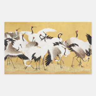 Sticker Rectangulaire Grues d'horloges japonaises Vintage Bird Rich Clas