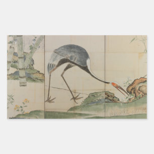 Sticker Rectangulaire Grues, pins et bambou