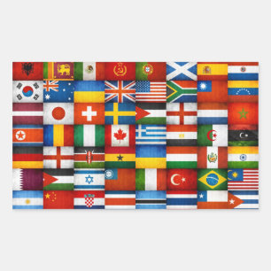 Sticker Rectangulaire Grunge World Flags Collage Design