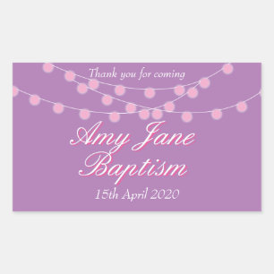 Sticker Rectangulaire Guirlandes Rose Baptême Favori