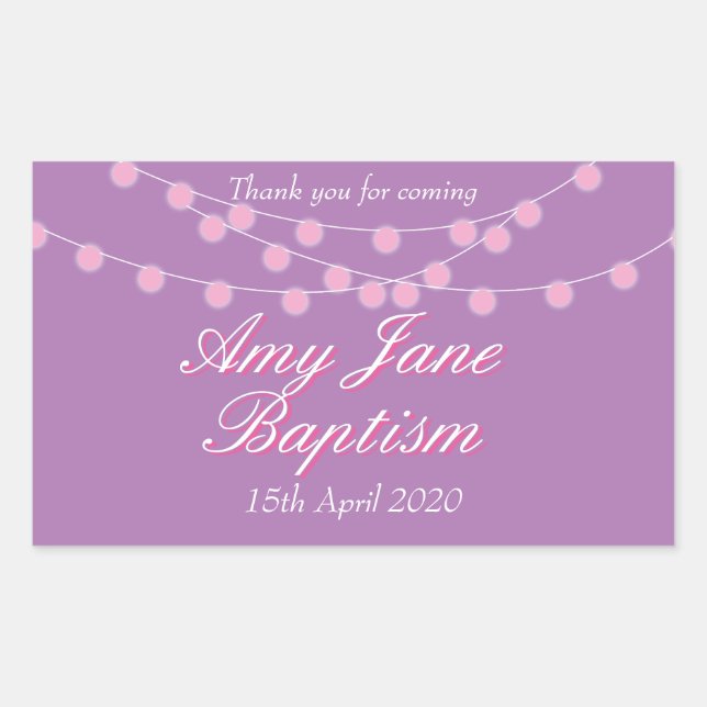 Sticker Rectangulaire Guirlandes Rose Baptême Favori (Devant)