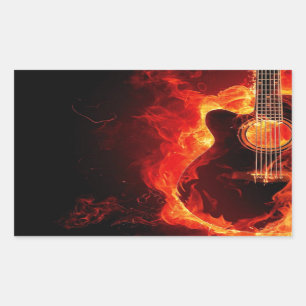 Sticker Rectangulaire Guitare Brûlante, Musique aux Flammes Orange Group
