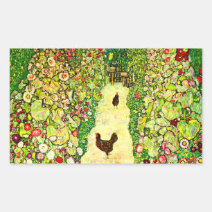 Sticker Rectangulaire Gustav Klimt Garden with Chickens