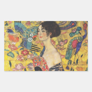 Sticker Rectangulaire Gustav Klimt Lady With Fan Art Nouveau Painting