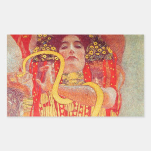 Sticker Rectangulaire Gustav Klimt Red Woman Gold Snake Peinture