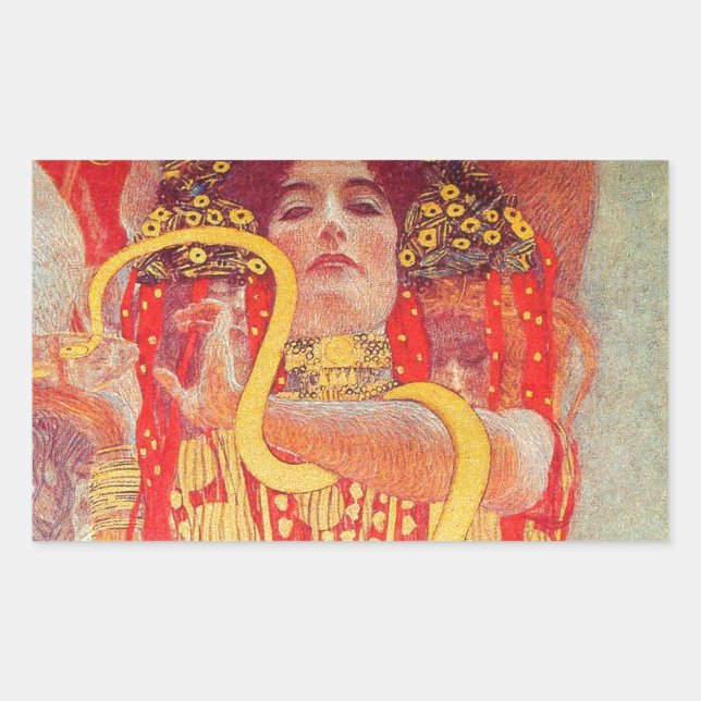 Sticker Rectangulaire Gustav Klimt Red Woman Gold Snake Peinture (Devant)