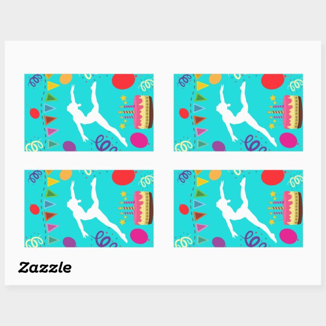 Sticker Rectangulaire Gymnastique fête d'anniversaire (Feuille)