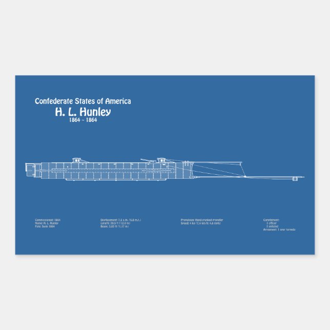 Sticker Rectangulaire H. L. Hunley - Plan directeur des navires (Devant)