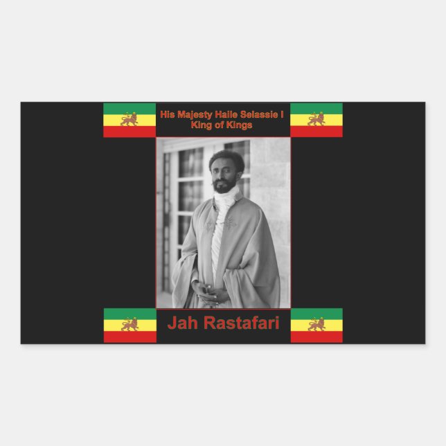 Sticker Rectangulaire Haile Selassie le Lion de Juda, Jah Rastafari (Devant)