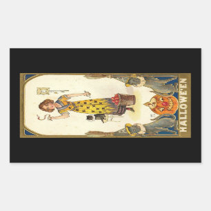 Sticker Rectangulaire Halloween Black Cats Citrouille sorcière Vintage