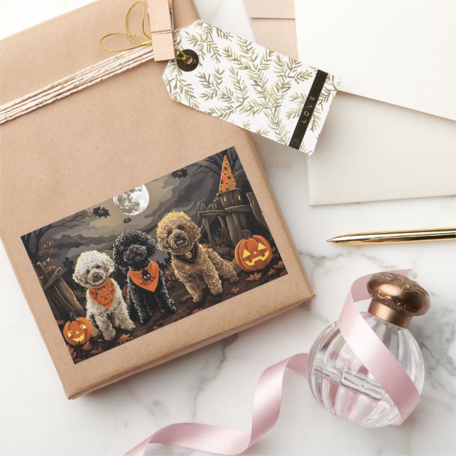 Sticker Rectangulaire Halloween caniche Éffrayant (Cadeaux)