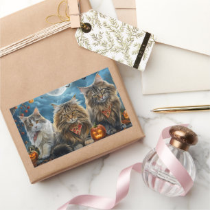 Sticker Rectangulaire Halloween chats de Sibérie Éffrayant