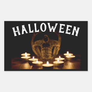 Sticker Rectangulaire Halloween crâne et bougies