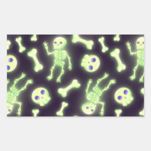 Sticker Rectangulaire Halloween Cute Éffrayant Squelette brillant Os Cr