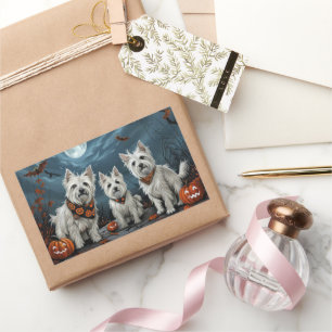 Sticker Rectangulaire Halloween Éffrayant West Highland