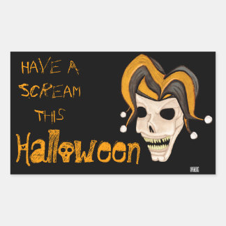 Sticker Rectangulaire Halloween Evil Jester Skull (Orange)