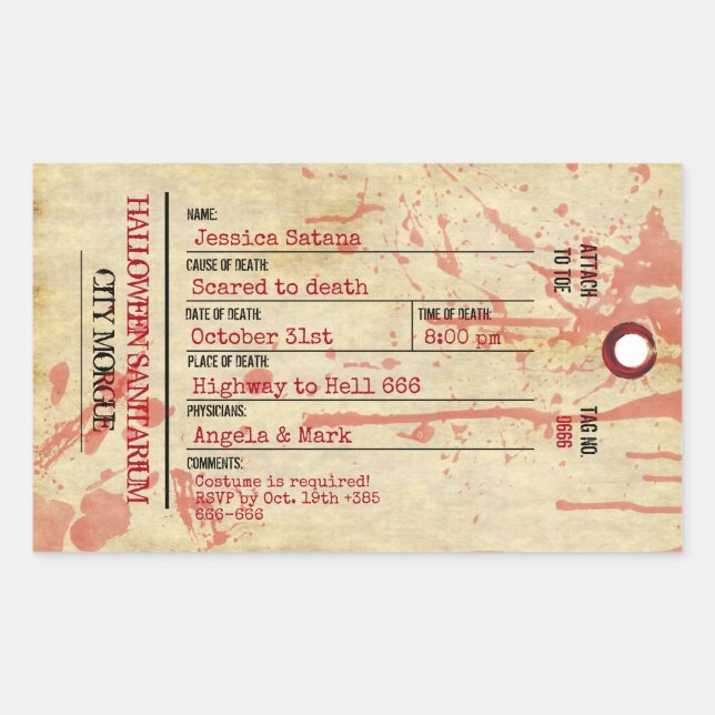 Sticker Rectangulaire Halloween Ga Tag Haunted Sanitarium Party (Devant)