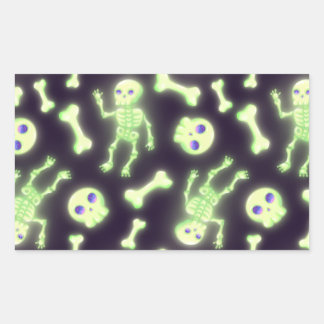 Sticker Rectangulaire Halloween mignon Éffrayant brillant squelette os c