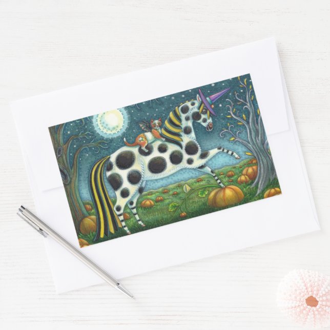 STICKER RECTANGULAIRE HALLOWEEN PONY ET CHAT CHAT CHAT CHEVAL (Enveloppe)