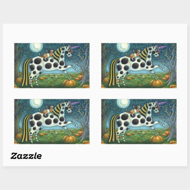 STICKER RECTANGULAIRE HALLOWEEN PONY ET CHAT CHAT CHAT CHEVAL (Feuille)