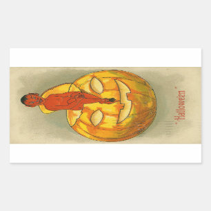 Sticker Rectangulaire Halloween Red Devil Citrouille Vintage