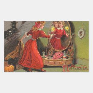 Sticker Rectangulaire Hallowe'en Réflexion miroir fille Vintage